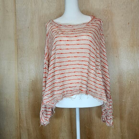 Free People We the Free Cotton Cream/Orange Striped Loose Knit Sweater Size XS - Picture 1 of 8